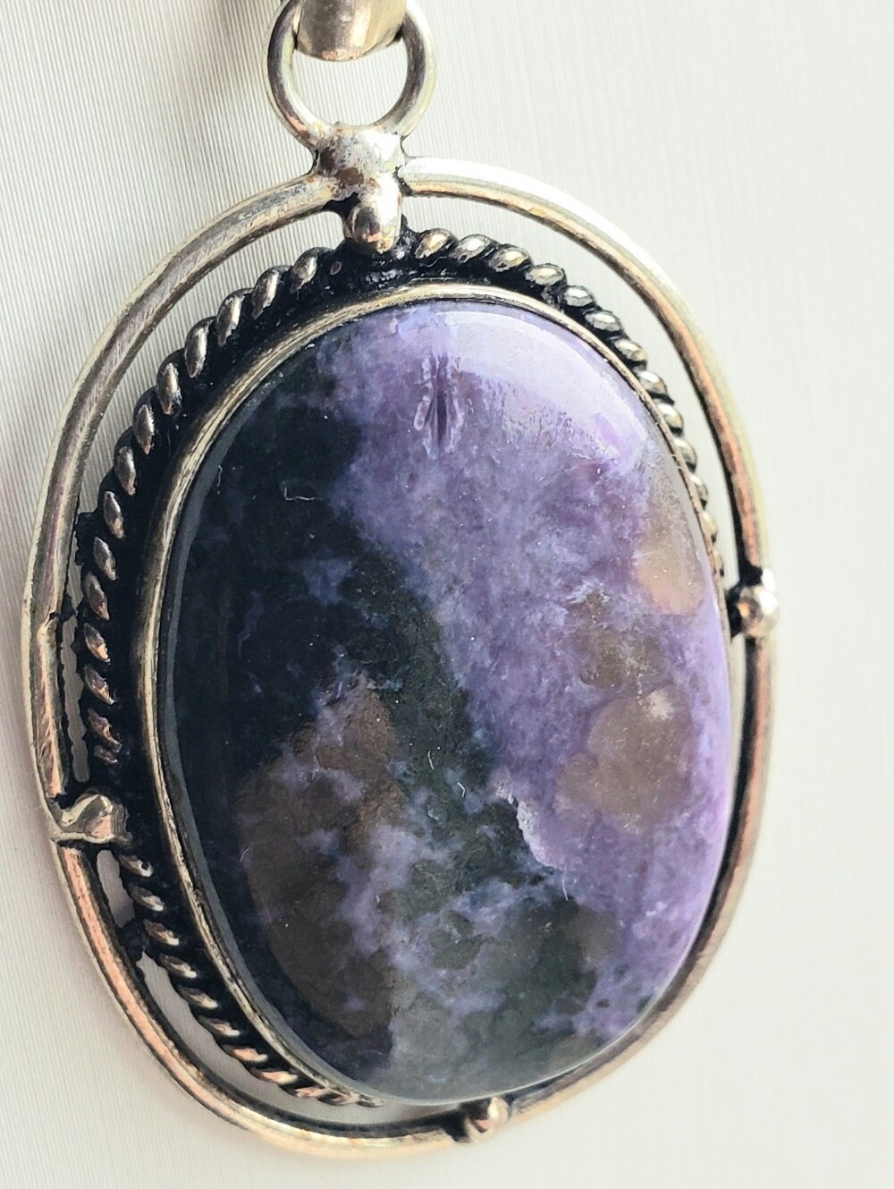 NEW Purple Charoite Natural Gemstone & Sterling Silver Pendant Necklace-Handmade